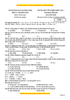 Đề thi thử tốt nghiệp Hóa học trường THPT Lý Thường Kiệt - Bắc Ninh lần 1 năm 2024