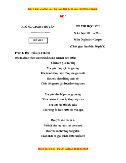 Đề thi cuối kì 1 Ngữ văn 6 Cánh diều (đề 3)