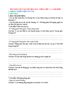 Đề cương ôn tập Cuối kì 1 Tiếng Việt lớp 4 Cánh diều