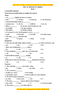 Trắc nghiệm nâng cao Unit 10: Sources of energy Tiếng Anh 11 - Mai Lan Hương