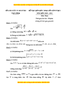 Đề thi HSG Toán 9 Cấp tỉnh - Tiền Giang năm học 2020 - 2021 có đáp án