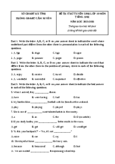 Đề thi thử vào 10 Tiếng Anh 2025 PGD&ĐT Cẩm Xuyên (Hà Tĩnh) lần 1