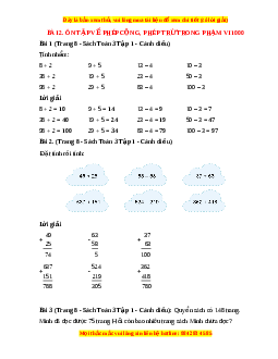 Giải Sgk Toán lớp 3 Bài 2: Ôn tập về phép cộng, phép trừ trong phạm vi 1000 (Cánh diều)