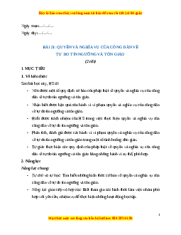 Giáo án Bài 21 KTPL 11 Kết nối tri thức: Quyền và nghĩa vụ của công dân về tự do tín ngưỡng và tôn giáo