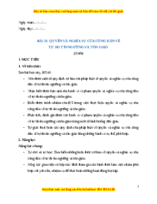Giáo án Bài 21 KTPL 11 Kết nối tri thức: Quyền và nghĩa vụ của công dân về tự do tín ngưỡng và tôn giáo