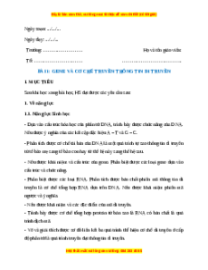 Giáo án Bài 1 Sinh học 12 Chân trời sáng tạo: Gene và cơ chế truyền thông tin di truyền