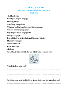 Đề cương ôn tập Cuối kì 1 Công nghệ Thiết kế 10 Cánh diều