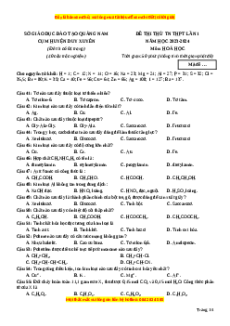 Đề thi thử tốt nghiệp Hóa học trường THPT Cụm Duy Xuyên - Quảng Nam  lần 1 năm 2024