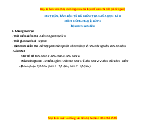Đề thi giữa kì 2 Công nghệ lớp 4 Cánh diều (Đề 2)