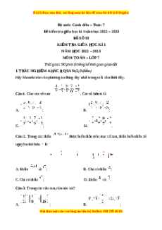 Đề thi giữa kì 1 Toán 7 Cánh diều có đáp án (Đề 3)