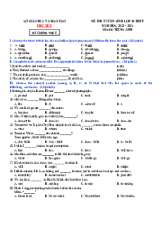 Đề thi vào 10 Tiếng Anh Tỉnh Phú Yên năm 2023-2024