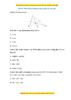 Trắc nghiệm Tính chất ba đường trung tuyến của tam giác Toán 7 Cánh diều