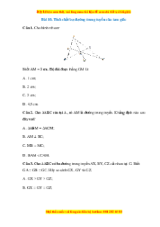 Trắc nghiệm Tính chất ba đường trung tuyến của tam giác Toán 7 Cánh diều