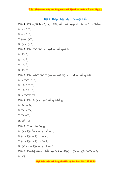 Trắc nghiệm Phép nhân đa thức một biến Toán 7 Cánh diều