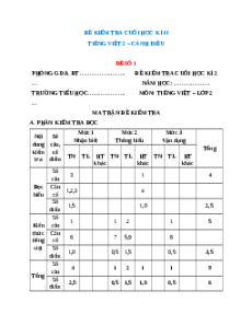 Đề thi học kì 2 Tiếng Việt lớp 2 Cánh diều (Đề 1)