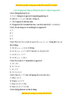 Trắc nghiệm Số nguyên tố. Hợp số. Phân tích một số ra thừa số nguyên tố Toán 6 Chân trời sáng tạo
