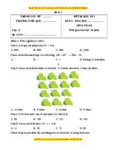 Đề thi cuối kì 1 Toán lớp 3 Chân trời sáng tạo - Đề 2
