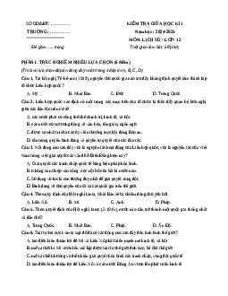 Đề thi giữa kì 1 Lịch sử 12 Chân trời sáng tạo 2024 (Đề 3)
