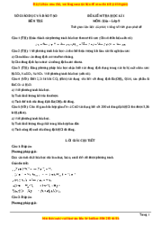 Đề thi cuối kì 1 Hóa học 9 Sở GD&ĐT Bến Tre