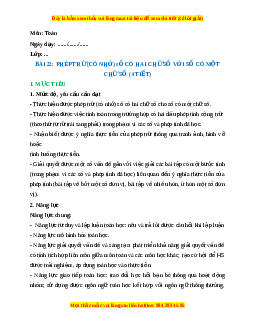 Giáo án Phép trừ (có nhớ) số có hai chữ số cho số có một chữ số Toán lớp 2 Kết nối tri thức