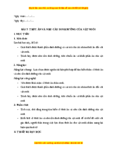 Giáo án Bài 7 Công nghệ chăn nuôi 11 Kết nối tri thức: Thức ăn và nhu cầu dinh dưỡng của vật nuôi