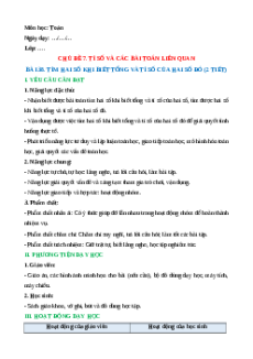 Giáo án Tìm hai số khi biết tổng và tỉ số của hai số đó Toán lớp 5 Kết nối tri thức