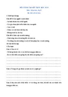 Đề cương ôn tập Cuối kì 2 Khoa học lớp 5 Kết nối tri thức
