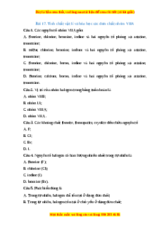 Trắc nghiệm  Tính chất Vật lí và hóa học các đơn chất nhớm VIIA  học 10 Chân trời sáng tạo