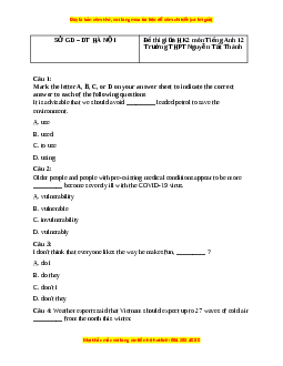 Đề thi giữa kì 2 Tiếng Anh 12 trường THPT Nguyễn Tất Thành năm 2023