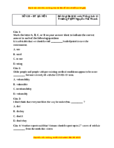 Đề thi giữa kì 2 Tiếng Anh 12 trường THPT Nguyễn Tất Thành năm 2023