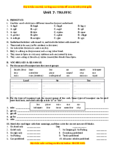 Bài tập Unit 7: Traffic Tiếng Anh 7 chương trình thí điểm - Lưu Hoằng Trí