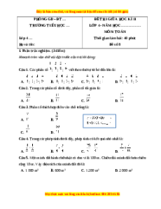 Đề thi giữa kì 2 Toán lớp 4 Cánh diều - Đề 8
