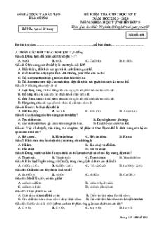 Đề thi cuối kì 2 KHTN (song song) 8 Kết nối tri thức tỉnh Bắc Giang