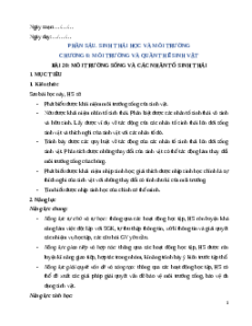 Giáo án Bài 20 Sinh học 12 Chân trời sáng tạo: Môi trường và các nhân tố sinh thái