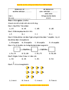 Đề thi cuối kì 1 Toán lớp 3 Cánh diều - Đề 15