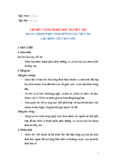 Giáo án Bài 16: Thành phần dinh dưỡng của thức ăn thuỷ sản Công nghệ 12 Cánh diều