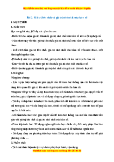 Giáo án Giá trị lớn nhất và giá trị nhỏ nhất của hàm số Toán 12 Kết nối tri thức