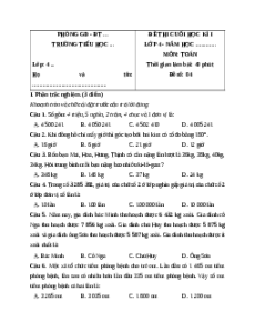 Đề thi cuối kì 1 Toán lớp 4 Cánh diều - Đề 4