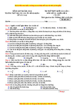Đề thi thử Vật Lí trường Chuyên Nguyễn Bỉnh Khiêm năm 2021