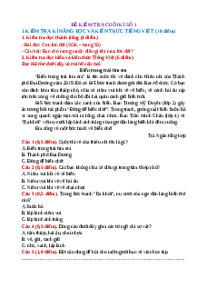 Bộ 10 Đề thi cuối kì 1 Tiếng Việt lớp 2 Chân trời sáng tạo có đáp án