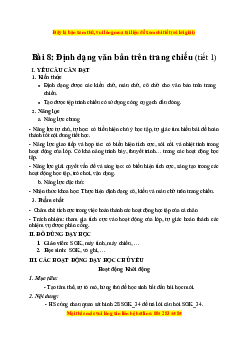 Giáo án Bài 8 Tin học lớp 4 Kết nối tri thức: Định dạng văn bản trên trang chiếu