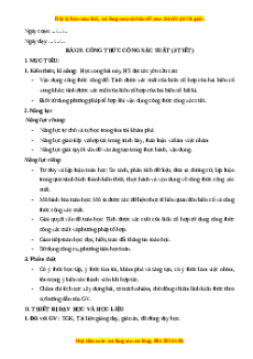 Giáo án Công thức cộng xác suất Toán 11 Kết nối tri thức
