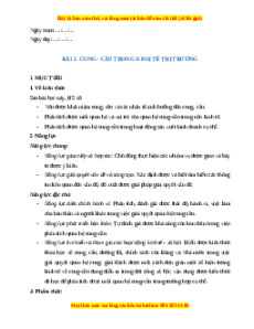 Giáo án Bài 2 KTPL 11 Cánh diều: Cung, cầu trong kinh tế thị trường