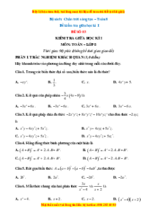 Đề thi giữa kì 1 Toán 8 Chân trời sáng tạo (đề 3)
