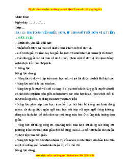 Giáo án Bài toán về nhiều hơn, ít hơn một số đơn vị Toán lớp 2 Kết nối tri thức