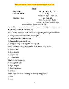 Đề thi giữa kì 1 Tin học 10 Cánh diều (đề 3)