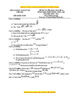 Đề thi vào 10 môn Toán tỉnh Bến Tre (Hệ không chuyên) năm 2021