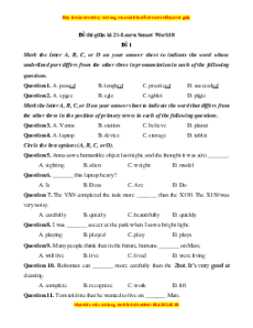 Bộ 10 đề thi giữa kì 2 Tiếng Anh 8 ilearn smart world có đáp án