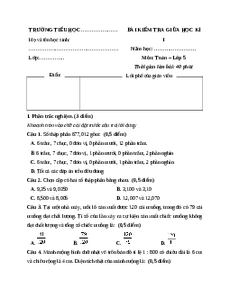 Đề thi giữa kì 1 Toán lớp 5 Chân trời sáng tạo (Đề 3)