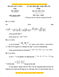 Đề thi HSG Toán 9 cấp tỉnh - Sóc Trăng năm học 2022 - 2023 có đáp án